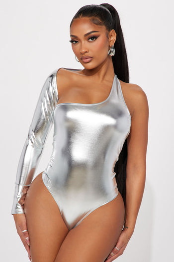 Plus Silver Glitter Corset Bodysuit