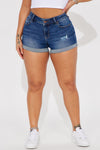 Perfect Stretch Ripped Roll Cuff Short - Dark Wash