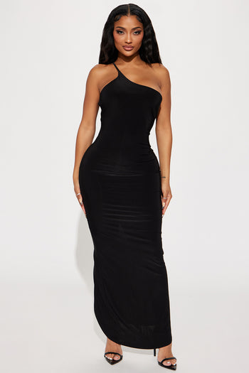 One Shoulder Midi Dress - Black, Fashion Nova, Dresses