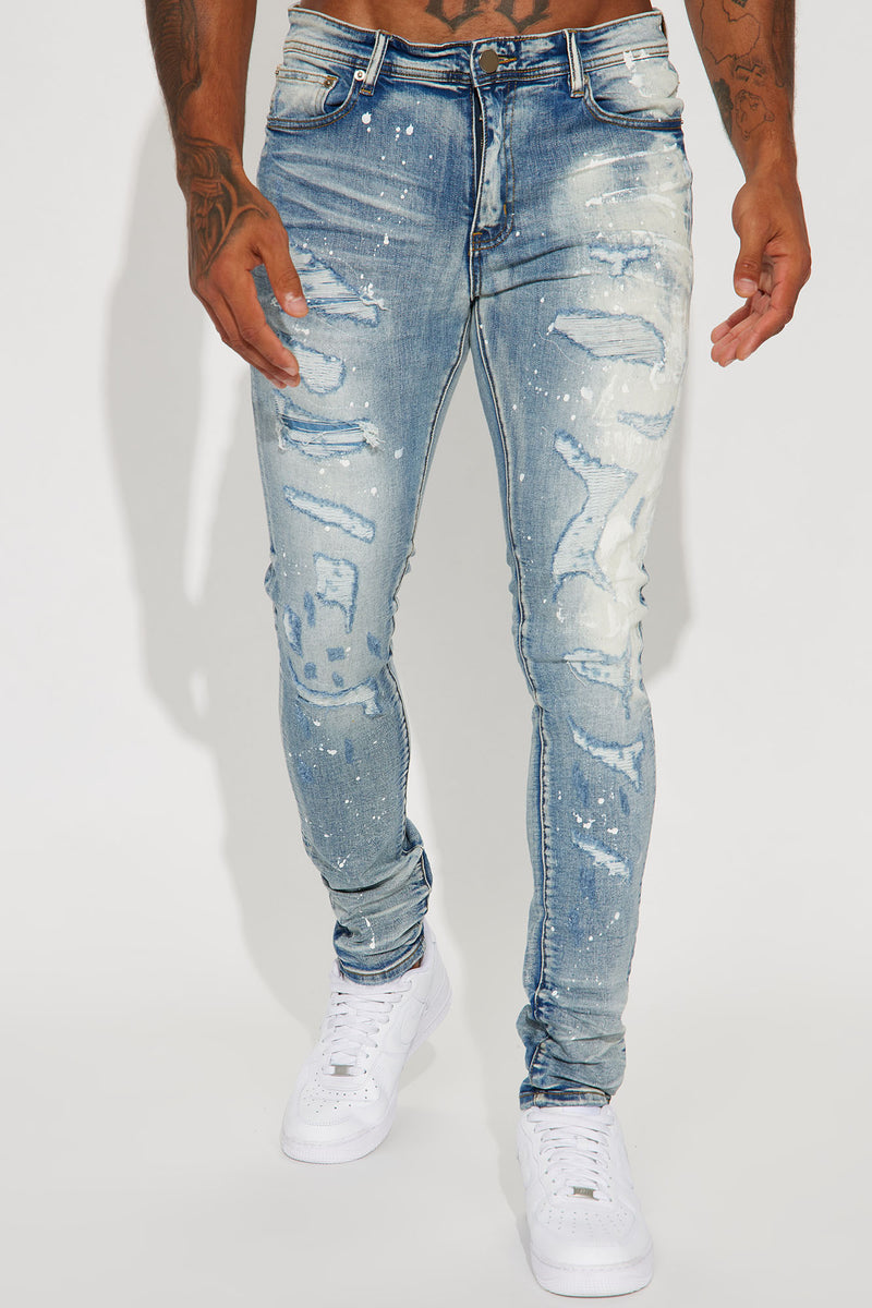 Stay Reppin' Painted Stacked Skinny Jeans - Light Wash | Fashion Nova ...