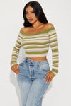 Madisyn Off Shoulder Striped Sweater - Green/combo