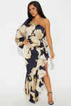 Florence Satin Maxi Dress - Navy/combo