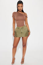 Something About This Coated Denim Mini Skirt - Olive