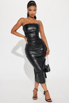 Tina Faux Leather Midi Dress - Black