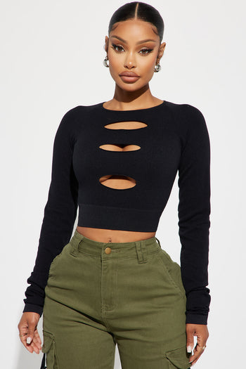 On The Move Zipper Top - Black, Fashion Nova, Knit Tops