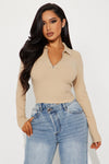 Camila Collared Ribbed Top - Sand