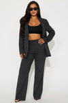 Boss Babe Pinstripe Blazer Pant Set - Grey/combo