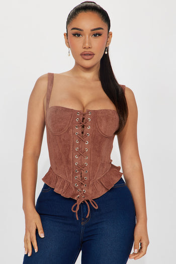 Lamarque Tabia Leather Corset Top- Mocha – Styleartist