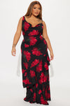 Positano Floral Chiffon Maxi Dress - Black/combo