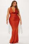 Adele Cowl Back Satin Gown - Rust