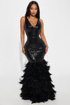 Danielle Feather Sequin Gown - Black