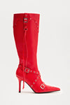 Fake Love Knee High Heeled Boots - Red