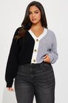 Katja Color Block Cropped Cardigan - Black/combo