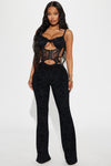 Talkin' Flirty Mesh Jumpsuit - Black