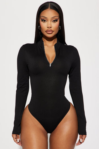 Nia Long Sleeve Bodysuit - Black, Fashion Nova, Bodysuits