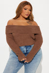 Jayla Fuzzy Off Shoulder Sweater - Mocha