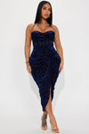 Honolulu Evenings Velvet Midi Dress - Navy