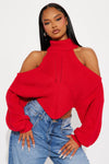 Karasi Cold Shoulder Sweater - Red