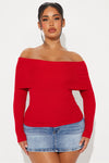 On Trend Off Shoulder Sweater - Red