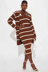 Miranda Cozy Sweater Cardigan and Midi Dress Set - Chocolate/Combo