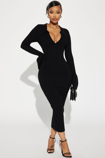 Emily Cross Front Midi Dress - Black, Fashion Nova, Dresses