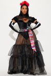 Miss Muerte Day Of The Dead 3 Piece Costume Set - Black