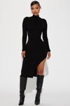 Ashley Ribbed Midi Dress - Black