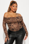 Give Me Flutters Off Shoulder Top - Brown/combo