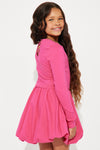 Mini Lillana Bubble Hem Skirt Set - Hot Pink