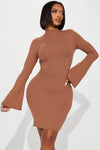 Jojo Ribbed Mini Dress - Brown