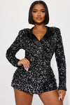 Runway Style Sequin Romper - Black