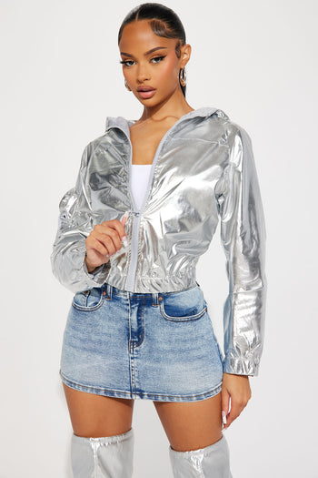 I Need Space Metallic Puffer Jacket - Silver, Fashion Nova, Jackets & Coats