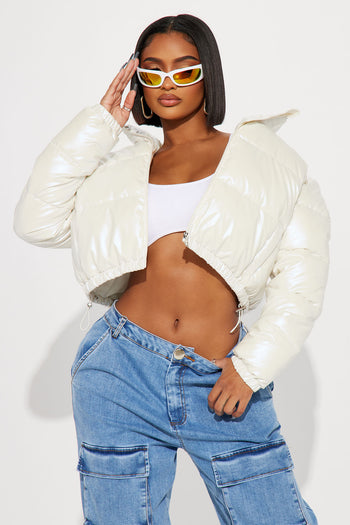 I Get It Done Ultra Cropped Puffer - Beige