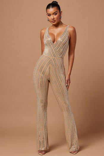 Strapping Poetic Applique Crochet Jumpsuit Taupe Grey