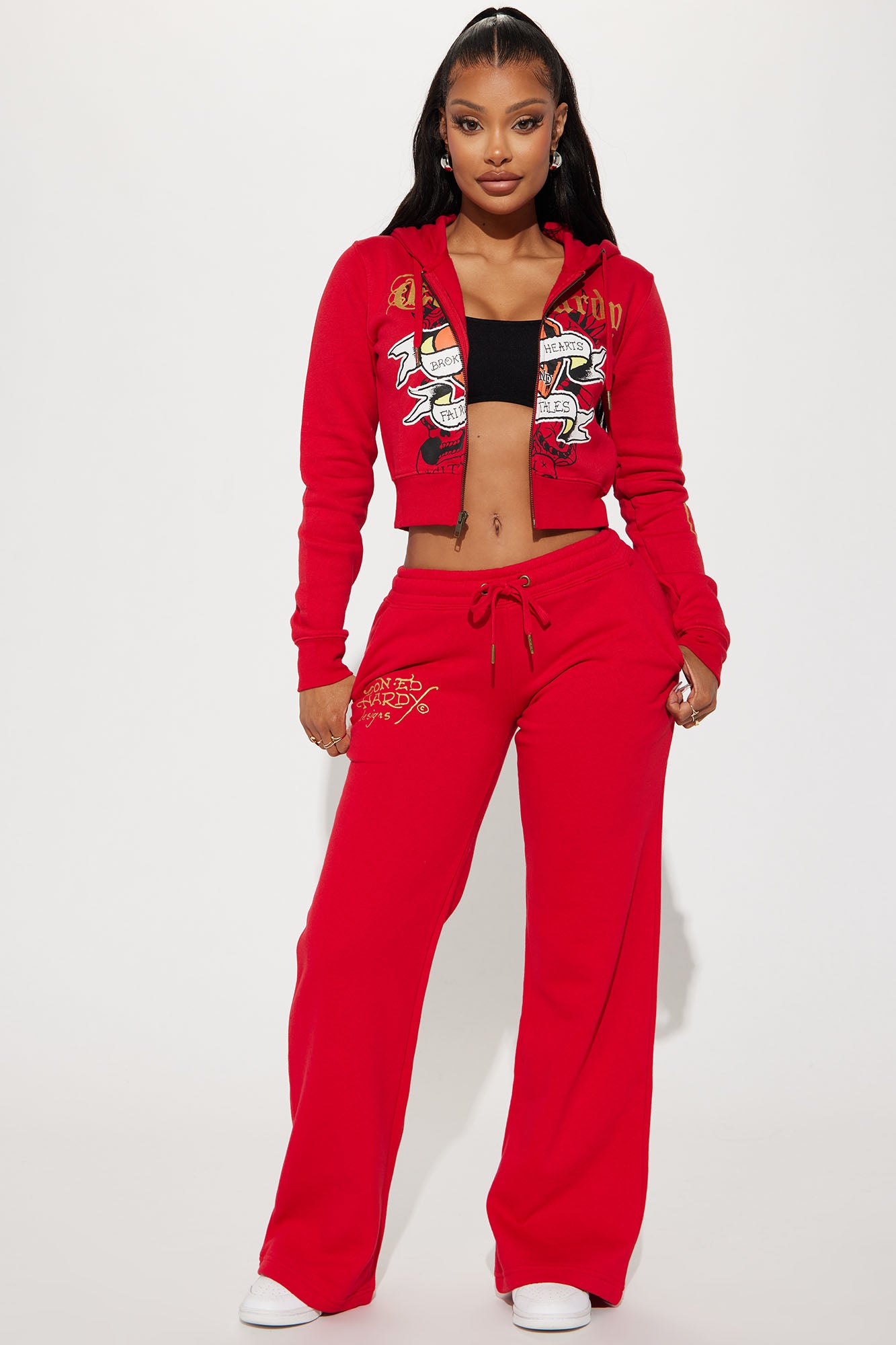 Image of Broken Hearts Ed Hardy Wide Leg Pant - Red