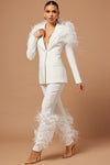 Alexis Feathered Pant Suit Set - White