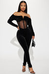 Special Invite Velvet Jumpsuit  - Black