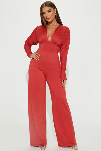 Fabulosity Stretch Satin Jumpsuit - Red, Fashion Nova, Jumpsuits