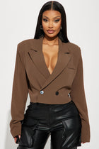 Business Moves Cropped Blazer - Brown