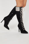 Take Me Uptown Knee High Heeled Boots - Black