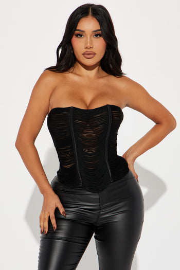 Textured printed strappy corset top - Wishupon