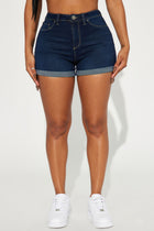 No Muffin Top Denim Shorts - Dark Denim