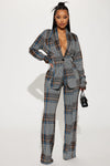 Business Time Plaid Blazer Pant Set - Blue/combo