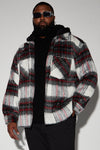 Rainier Mohair Hooded Shacket - Black/Red