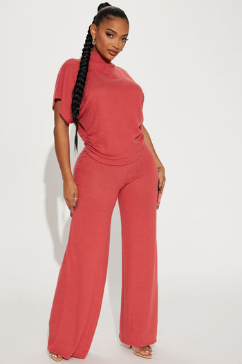 Fabulosity Stretch Satin Jumpsuit - Red