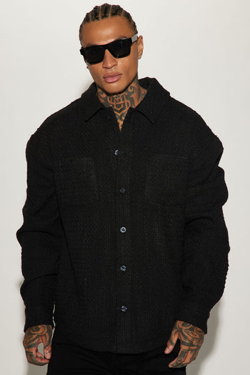 Dean Textured Long Sleeve Button Up Shirt - Black