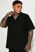 Dean Textured Short Sleeve Button Up Shirt - Black