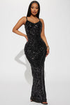 Rule The Night Sequin Maxi Dress - Black