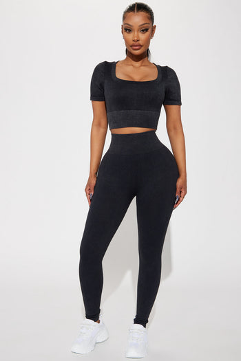 Craving Comfort Mineral Washed Cross-Over Flared Leggings (Black)