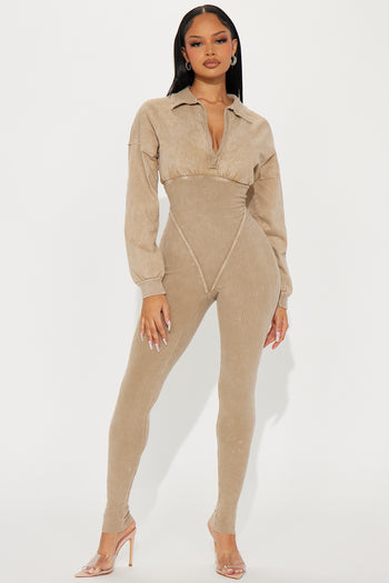 Arabella Ruched Jumpsuit (Taupe) – Stylish Diva Boutique